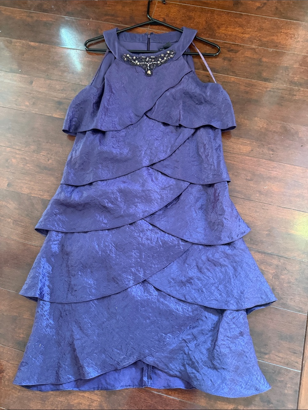 Jessica Howard Layered Jewel-Trim Midi Dress in Deep Purple